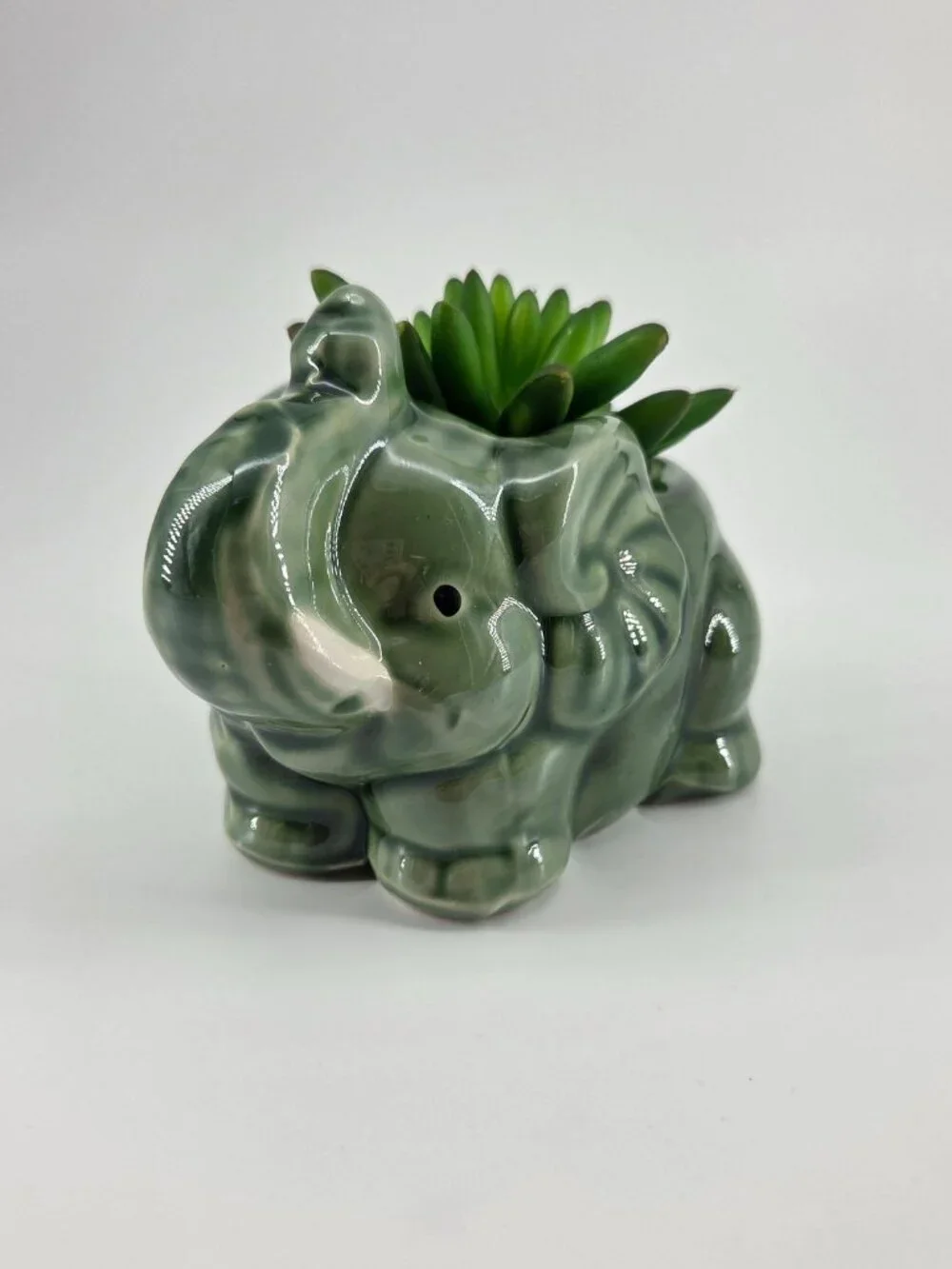 Vintage Sage Green Ceramic Elephant Planter Succulent Pot